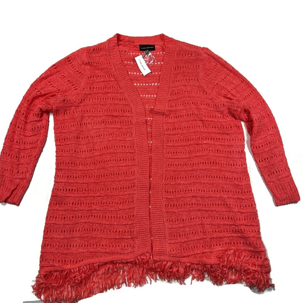 Lane Bryant Open Front Cardigan Sweater Womens 22 / 24 Pink Fringed New NWT $60‎